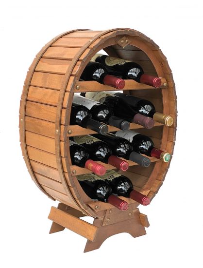 DanDiBo Weinregal Holz Stehend Weinfass 12 Flaschen Braun gebeizt Flaschenregal Flaschenhalter Fass