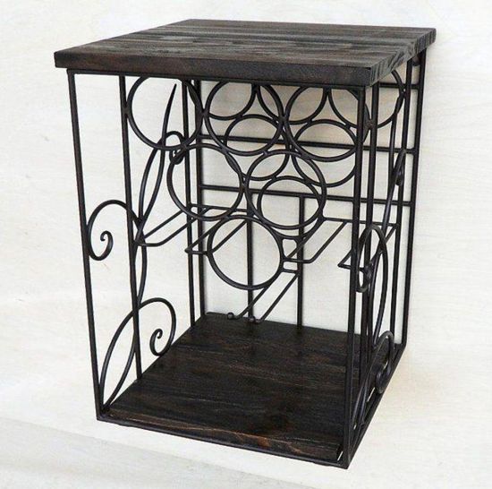 Preview: DanDiBo Weinregal Metall Wand mit Glashalter Holzablage HX12981 Flaschenregal 53 cm Flaschenhalter Wandmontage