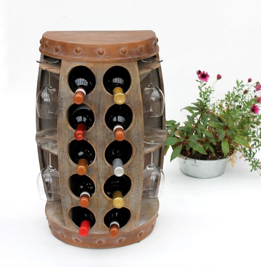 Preview: Weinregal Weinfass 1547 Beistelltisch Schrank Fass aus Holz 65cm Weinbar Bar Wandtisch Flaschenregal