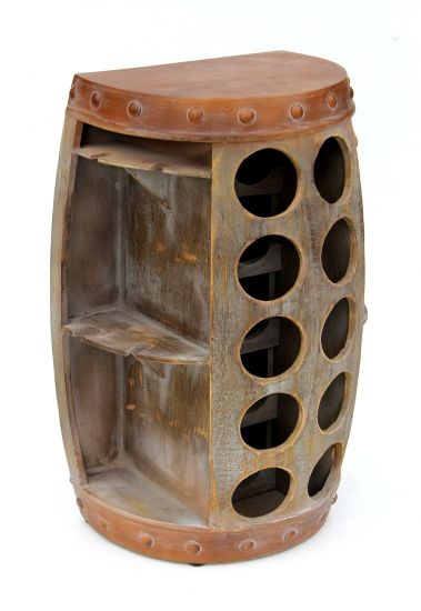 Preview: Weinregal Weinfass 1547 Beistelltisch Schrank Fass aus Holz 65cm Weinbar Bar Wandtisch Flaschenregal