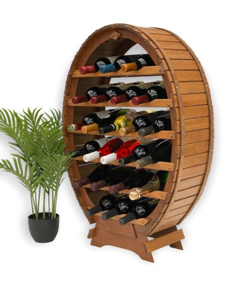 DanDiBo Weinregal Holz Stehend Weinfass 24 Flaschen Braun Flaschenregal Flaschenhalter Fass