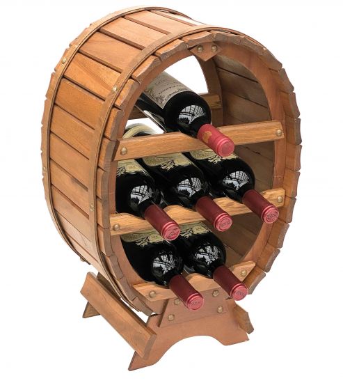 DanDiBo Weinregal Holz Stehend Weinfass 6 Flaschen Braun gebeizt Flaschenregal Flaschenhalter Fass
