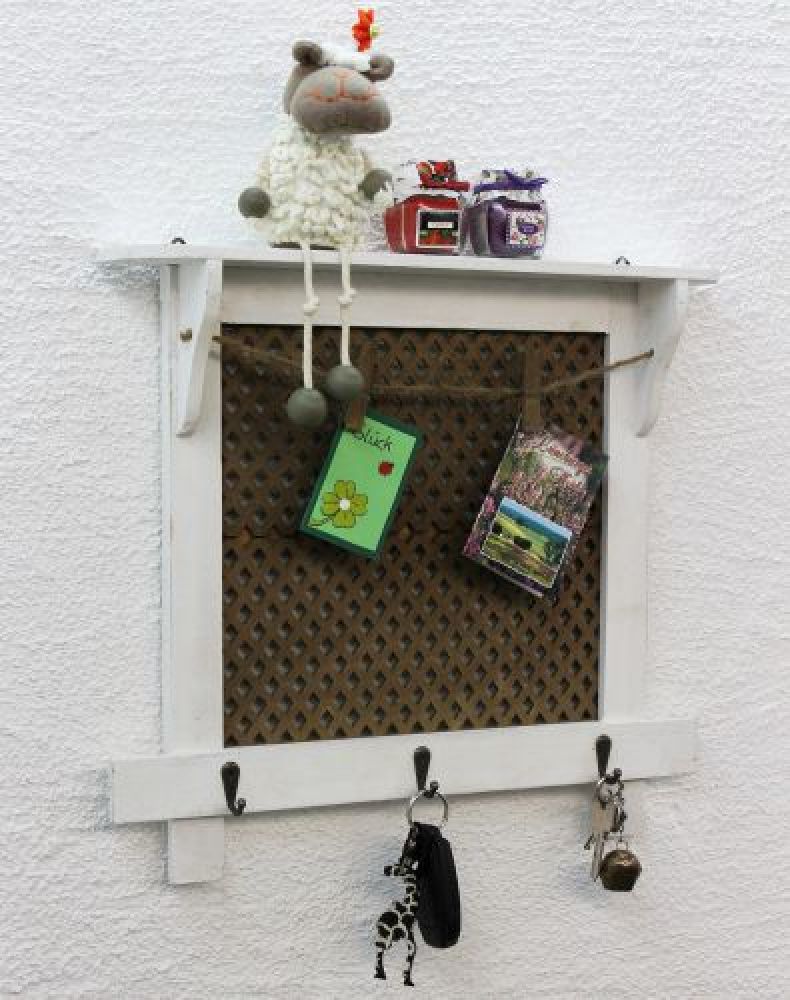 DanDiBo wall organiser vintage key board wood with shelf memo board 12047 white key board letter tray key box shabby chic