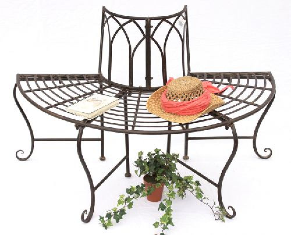 Bench 121071 Garden bench made from metal 127cm Seat Tree bench round bench Park bench Brown