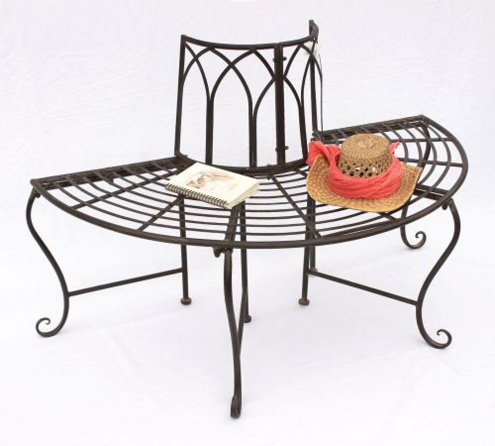 Bench 121071 Garden bench made from metal 127cm Seat Tree bench round bench Park bench Brown
