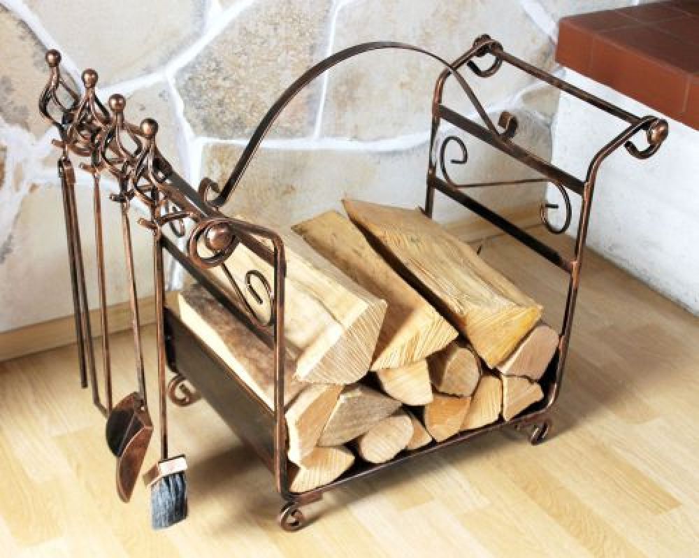 Kaminholzregal mit Kaminbesteck Art.183 Kaminholzständer 77cm Holzkorb Kaminset