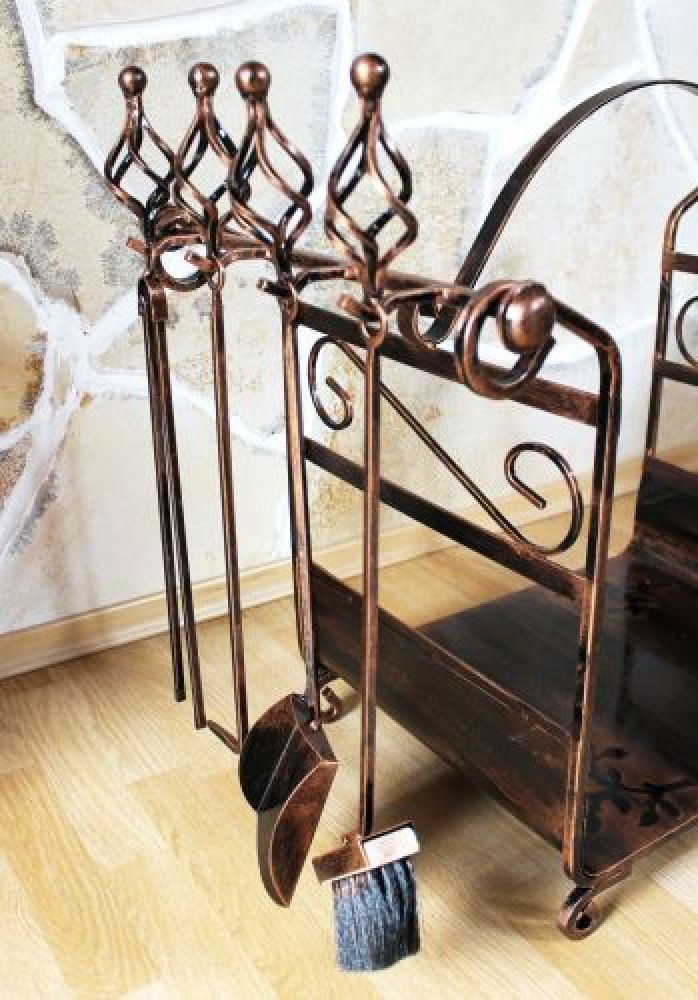 Kaminholzregal mit Kaminbesteck Art.183 Kaminholzständer 77cm Holzkorb Kaminset