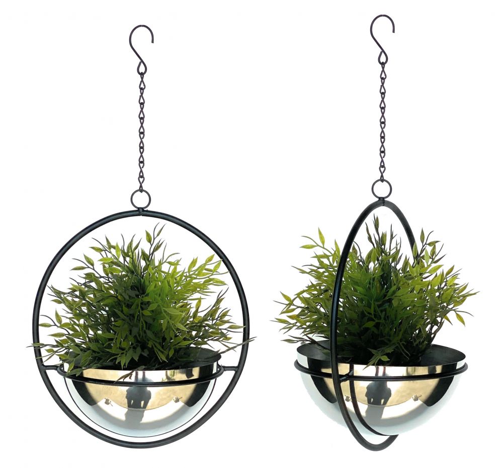 DanDiBo 2er Set Blumenampel Innen Metall Wand Hängepflanzen 53 cm 96087 M mit Topf Silber Pflanzenhänger Blumenhänger Topfhänger Blumen Blumentopfhänger Hängetopf