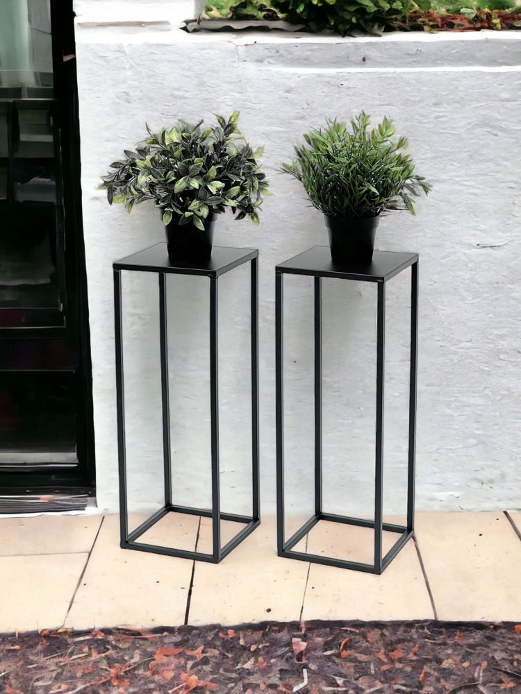 2x DanDiBo Blumenhocker Metall Schwarz 50 cm Blumenständer 96315 S Beistelltisch Blumensäule Modern Pflanzenständer Pflanzenhocker