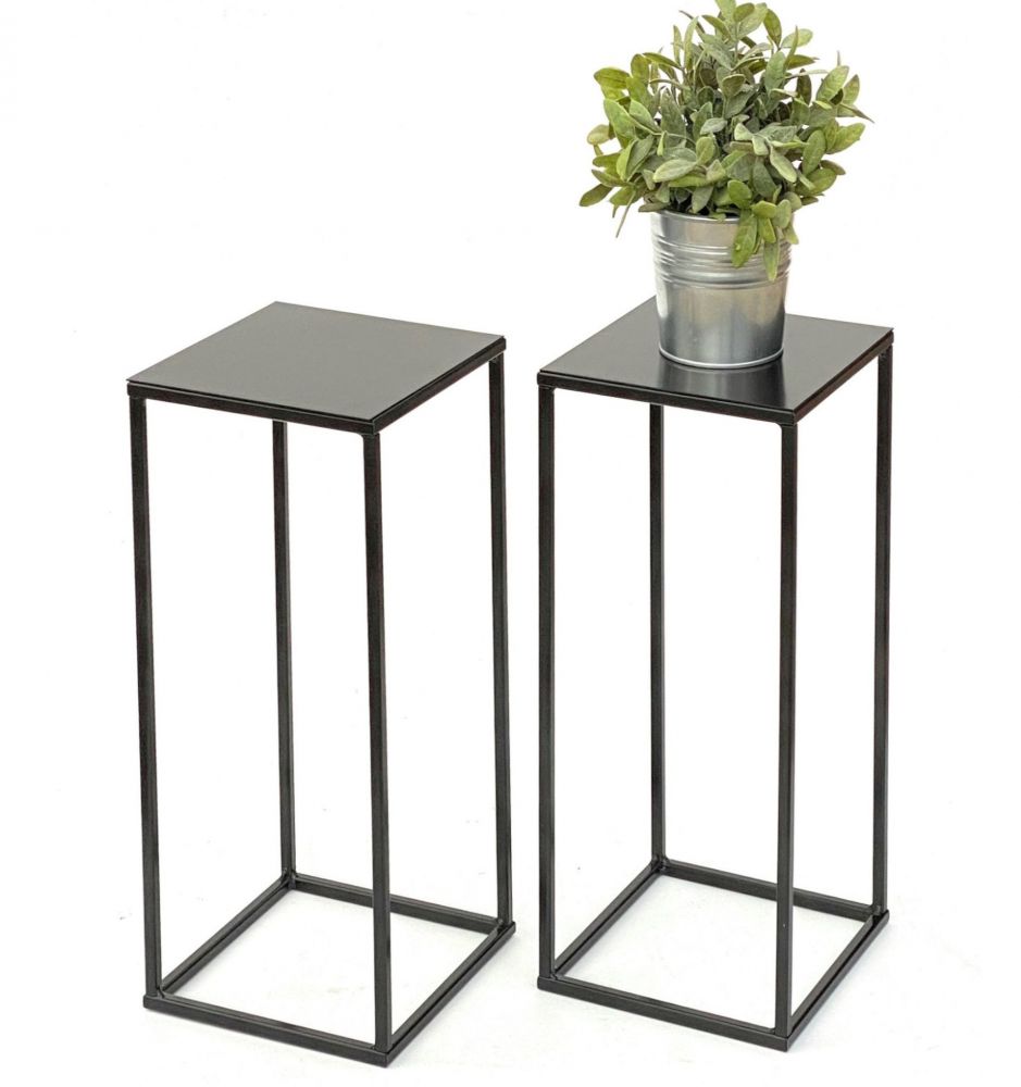 2x DanDiBo Blumenhocker Metall Schwarz Eckig 62,5 cm Blumenständer Beistelltisch 434 Blumensäule Modern Pflanzenständer Pflanzenhocker