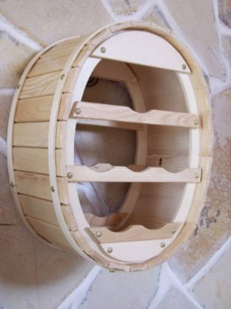 DanDiBo Weinregal Holz Wand Weinfass für 6 Flaschen Natur lackiert für die Wandmontage Wandregal zum aufhängen Flaschenregal