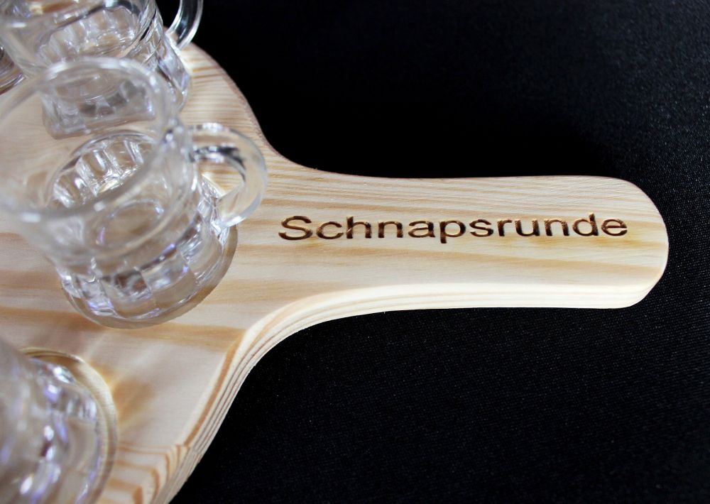 Schnapsrunde 20cm mit Gravur und 8 Gläser Schnapsbrett Schnapsleiste Schnapslatte Serviertablett