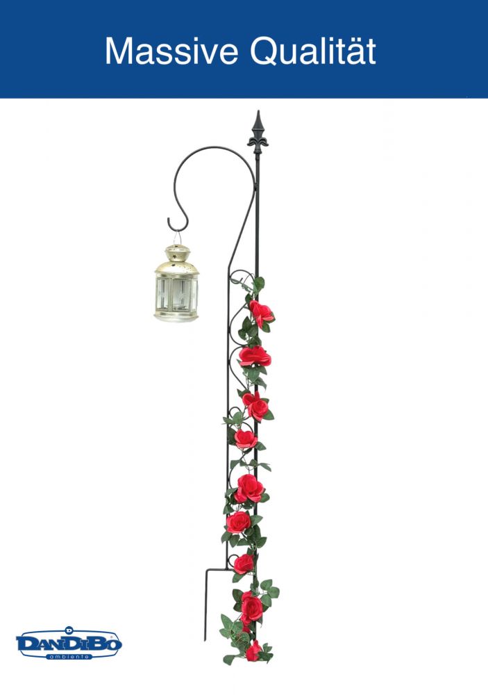 DanDiBo Rankhilfe Garten Metall mit 1 Halter Schwarz Rankgitter für Kletterpflanzen 145 cm Kletterhilfe mit Haken