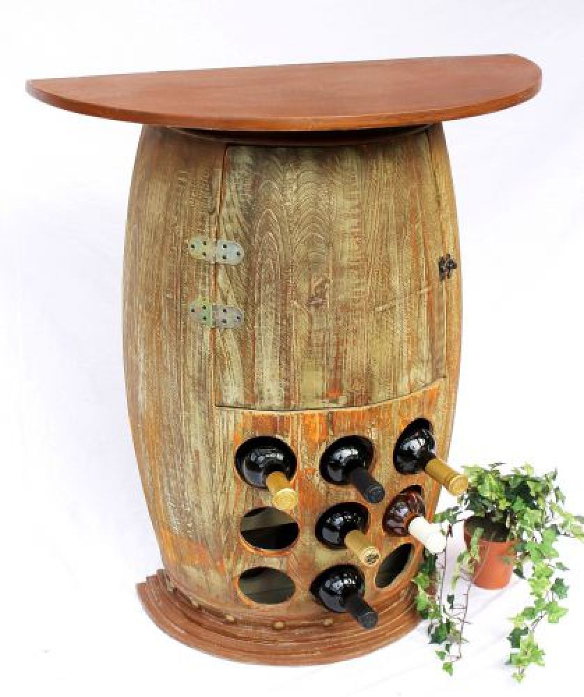 DanDiBo Weinregal Holz Halbrund Weinfass Natur 85 cm 1500 Bar Flaschenregal Flaschenständer Fass Holzfass