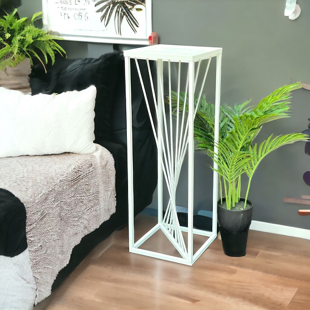 DanDiBo Blumenhocker Metall Weiß Eckig 70 cm Blumenständer Beistelltisch 96566 Blumensäule Design Modern Pflanzenständer Pflanzenhocker