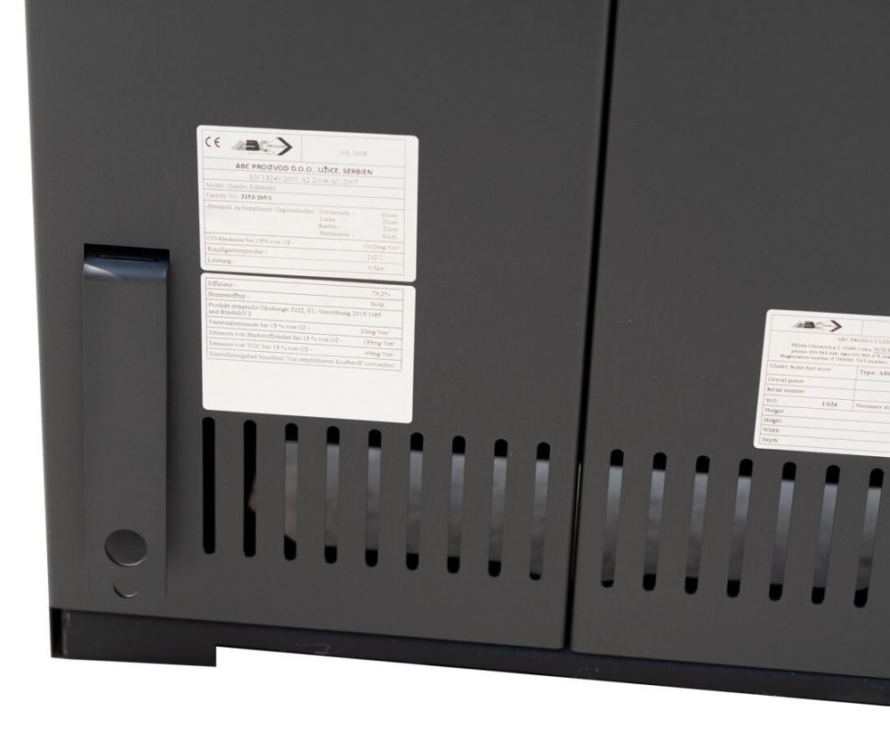 Kaminofen ABC Quadro Black Holzofen 9,5 kW mit Mehrfachbelegung Kamin Ofen Holzofen Holz Werkstattofen Heizofen