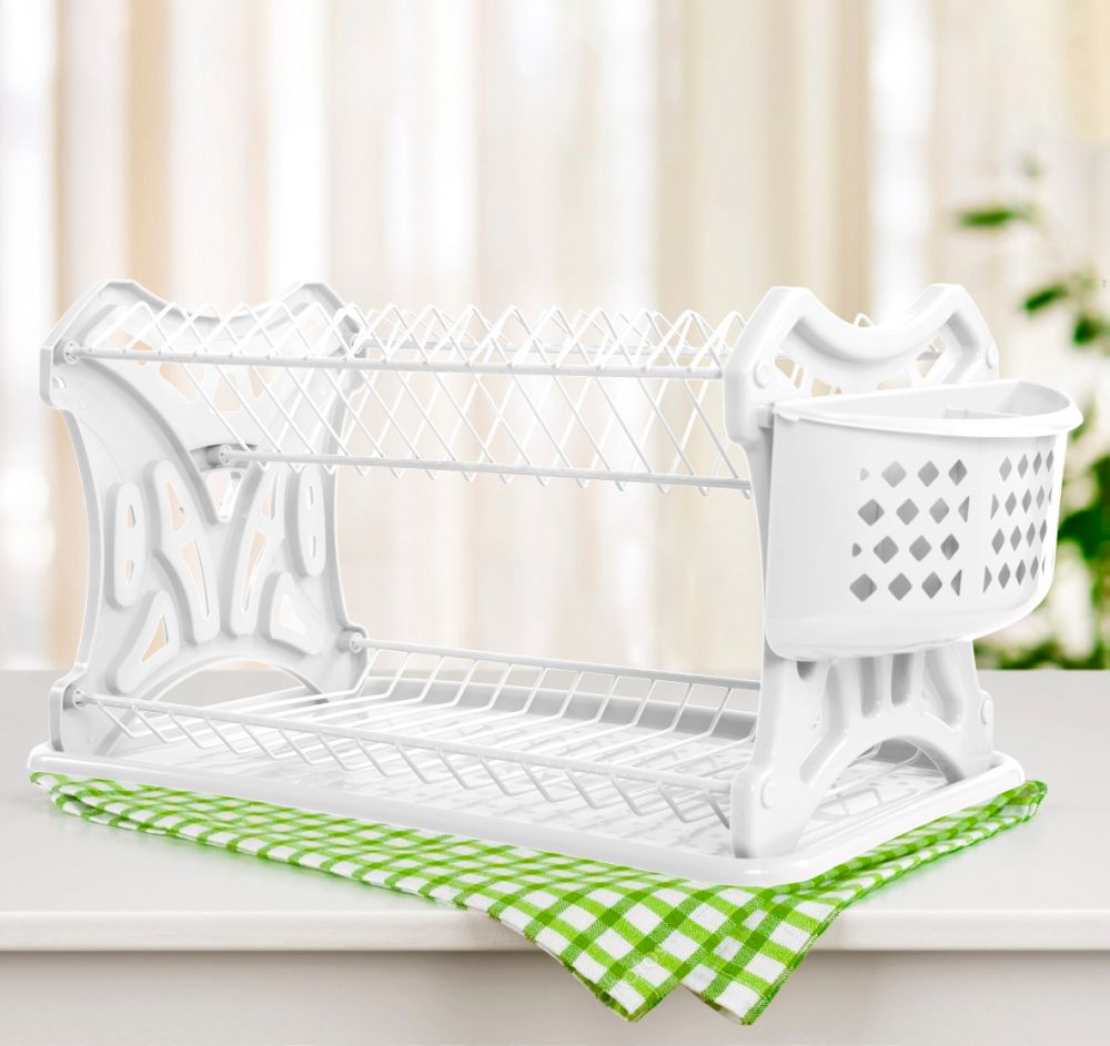 DanDiBo Abtropfgestell Geschirr 2 Etagen Weiß Abtropfständer PK52 Abtropfkorb Abtropfgitter Abtropfschale Tellertrockner mit Untersetzer und Besteckkorb