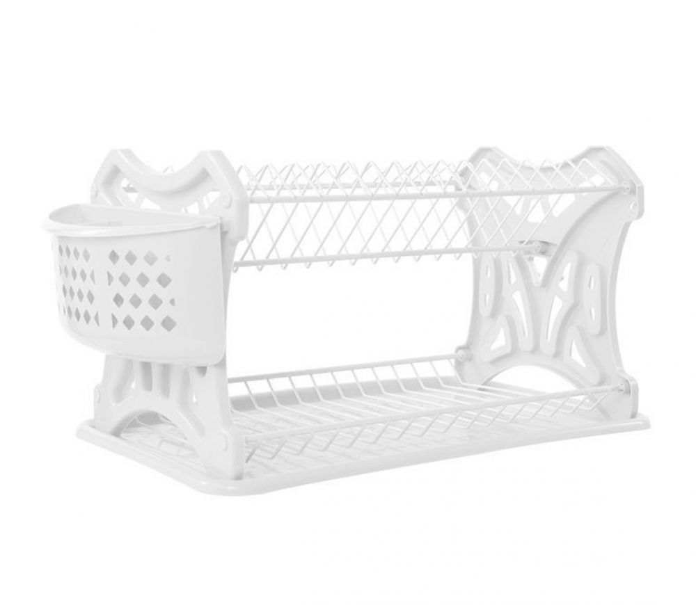 DanDiBo Abtropfgestell Geschirr 2 Etagen Weiß Abtropfständer PK52 Abtropfkorb Abtropfgitter Abtropfschale Tellertrockner mit Untersetzer und Besteckkorb