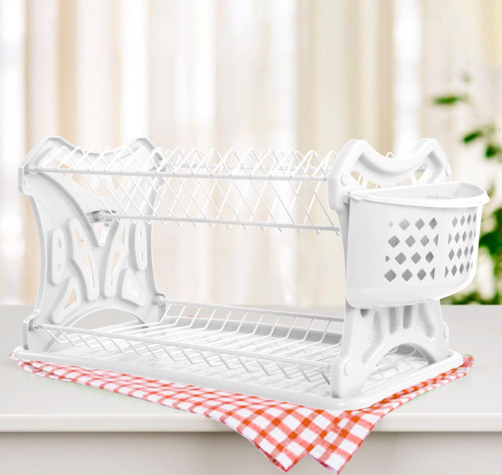 DanDiBo Abtropfgestell Geschirr 2 Etagen Weiß Abtropfständer PK52 Abtropfkorb Abtropfgitter Abtropfschale Tellertrockner mit Untersetzer und Besteckkorb