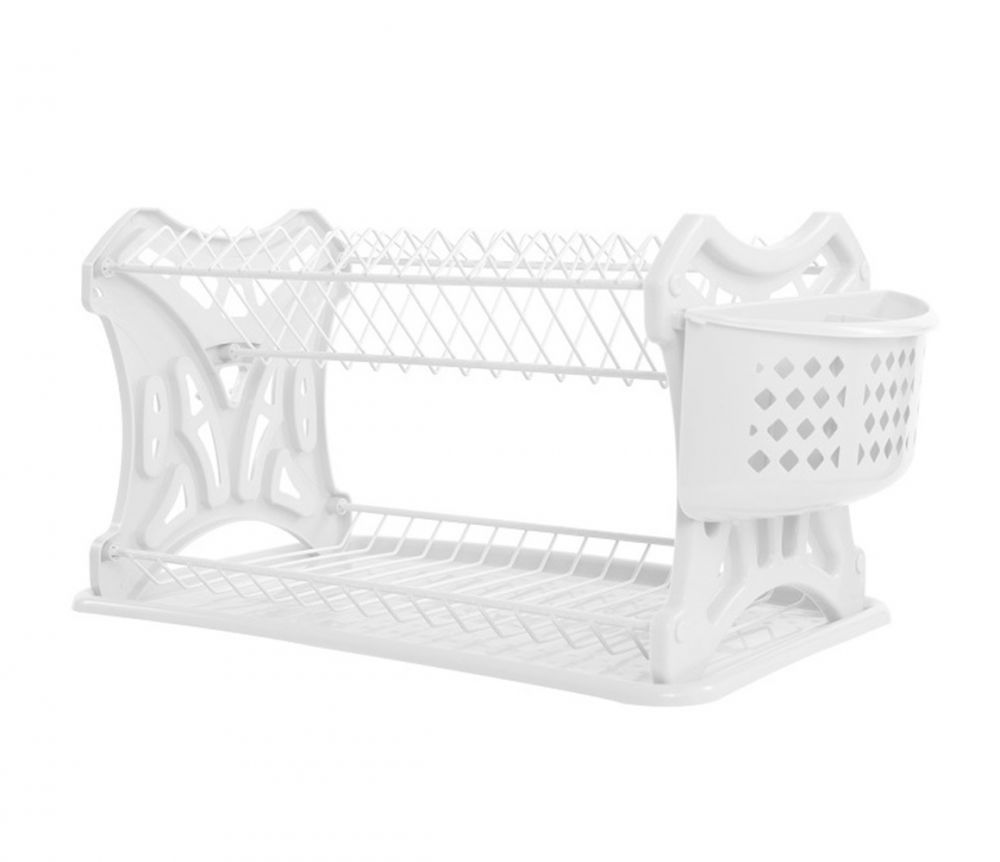 DanDiBo Abtropfgestell Geschirr 2 Etagen Weiß Abtropfständer PK52 Abtropfkorb Abtropfgitter Abtropfschale Tellertrockner mit Untersetzer und Besteckkorb