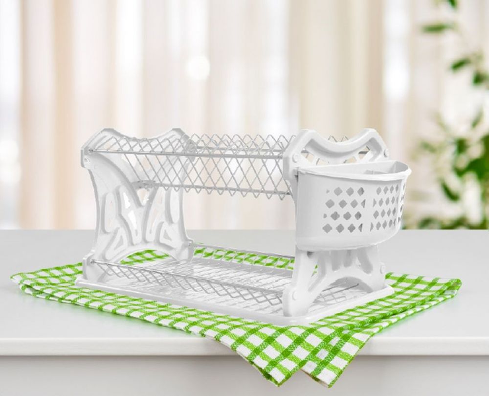 DanDiBo Abtropfgestell Geschirr 2 Etagen Weiß Abtropfständer PK52 Abtropfkorb Abtropfgitter Abtropfschale Tellertrockner mit Untersetzer und Besteckkorb