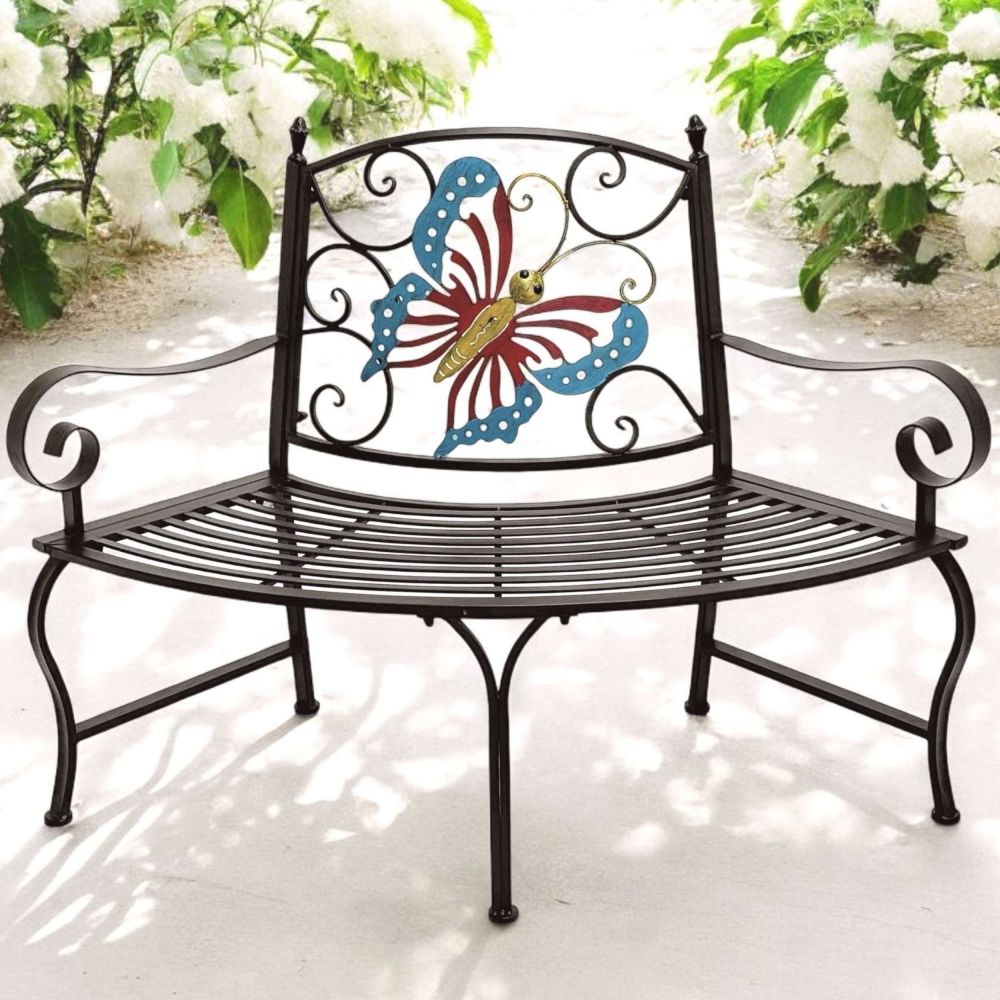 DanDiBo Baumbank Halbrund Wetterfest Metall Braun 96594 Gartenbank Viertelkreis Eisen Bank Garten Antik