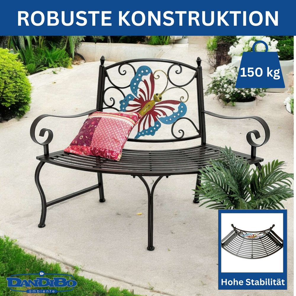 DanDiBo Baumbank Halbrund Wetterfest Metall Braun 96594 Gartenbank Viertelkreis Eisen Bank Garten Antik