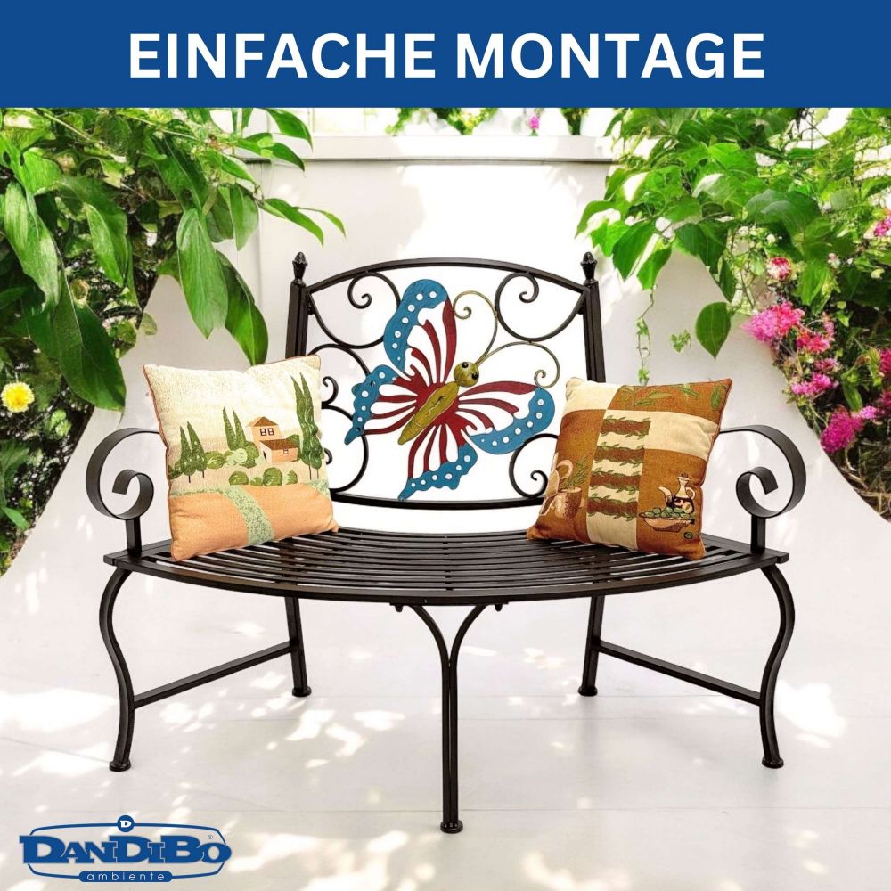 DanDiBo Baumbank Halbrund Wetterfest Metall Braun 96594 Gartenbank Viertelkreis Eisen Bank Garten Antik