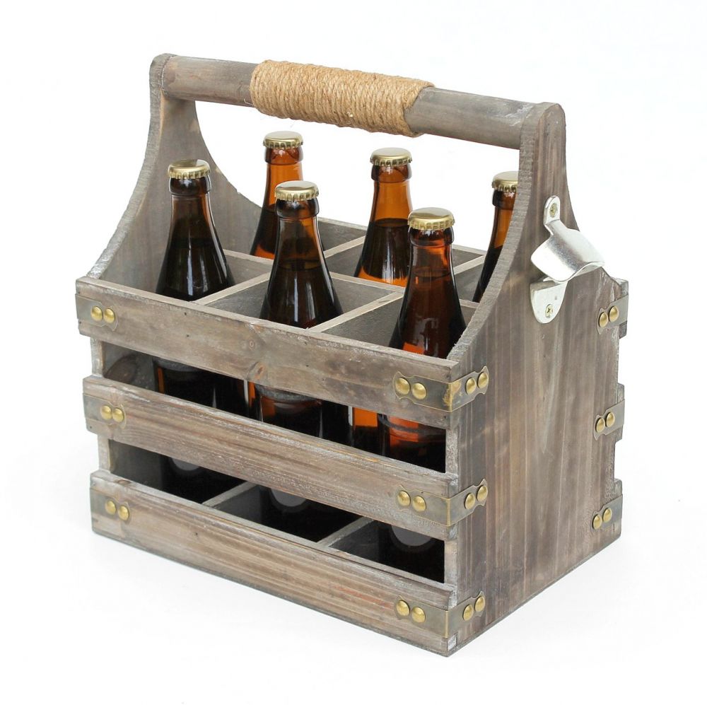 DanDiBo Wooden beer carrier with opener 93860 Bottle carrier Bottle opener Bottle basket Men's handbag Gifts for men