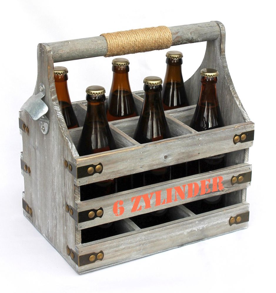 Bierträger mit Flaschenöffner Flaschenträger 6 Zylinder 93540 Bierkiste aus Holz 32cm
