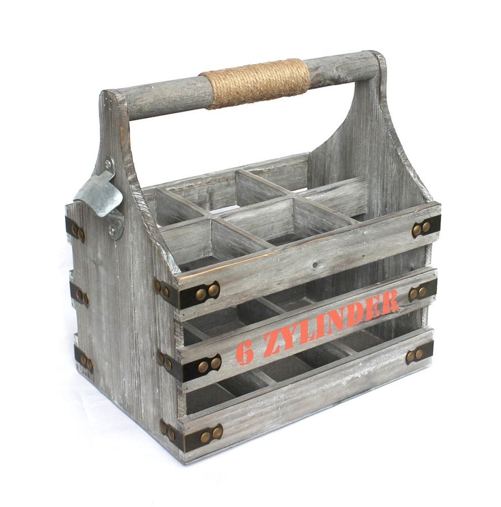 Bierträger mit Flaschenöffner Flaschenträger 6 Zylinder 93540 Bierkiste aus Holz 32cm