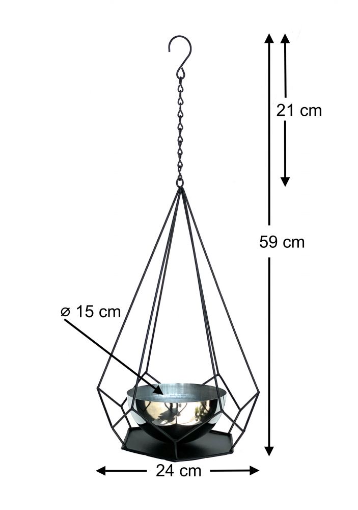 DanDiBo Blumenampel Innen Metall Wand Hängepflanzen 59 cm 96095 S mit Topf 6 Ecken Pflanzenhänger Blumenhänger Topfhänger Blumen Blumentopfhänger Hängetopf