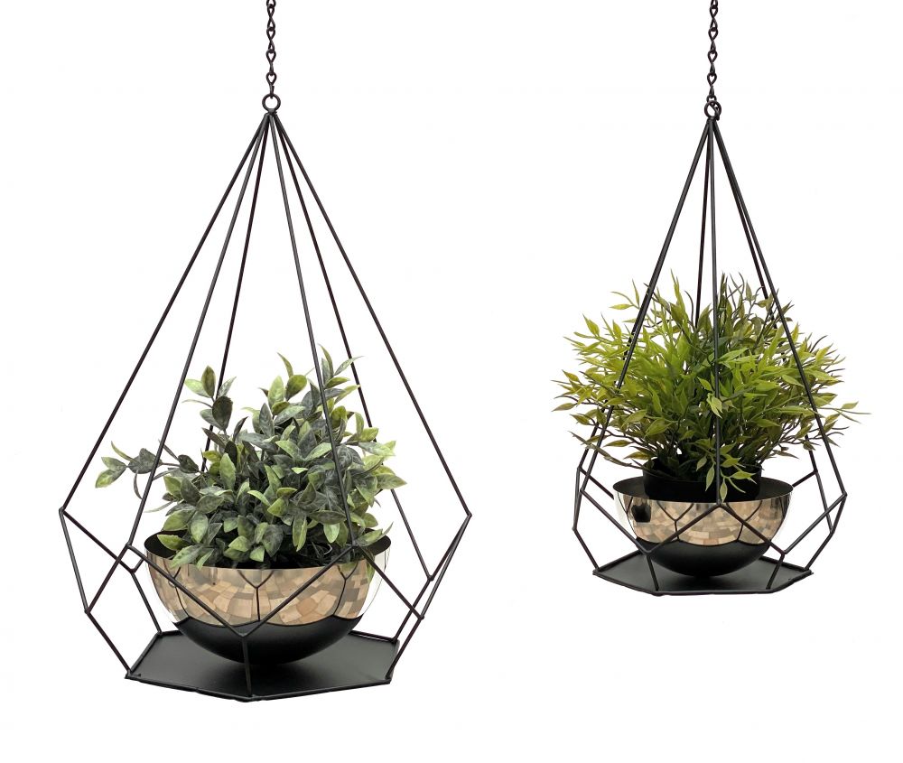 DanDiBo Blumenampel Innen Metall Wand Hängepflanzen 96095 2er Set mit Topf 6 Ecken Pflanzenhänger Blumenhänger Topfhänger Blumen Blumentopfhänger Hängetopf