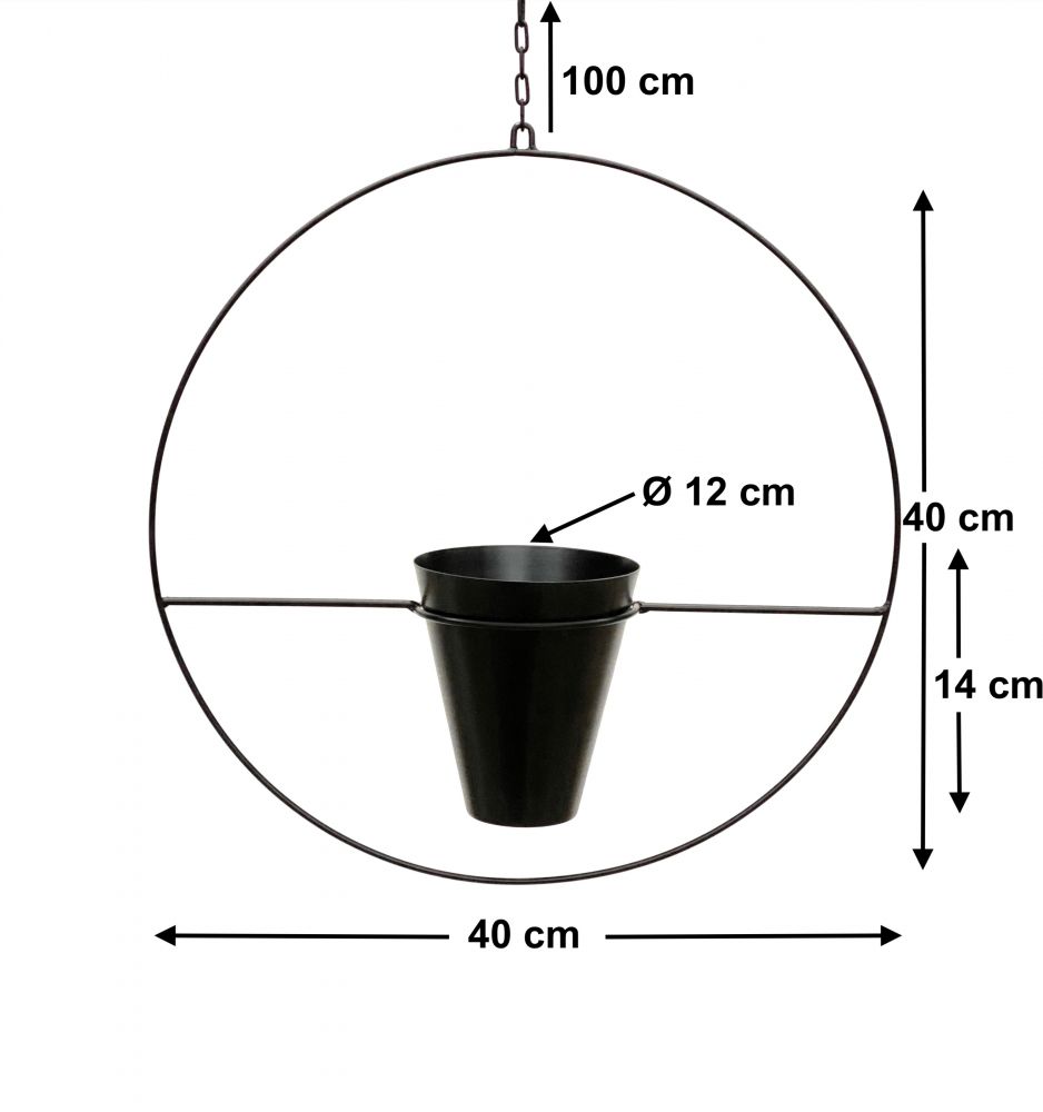 DanDiBo Blumenampel Innen Metall Wand Schwarz Matt Hängepflanzen Ø 40 cm KW446 mit Topf Pflanzenhänger Blumenhänger Topfhänger Blumen Blumentopfhänger Hängetopf