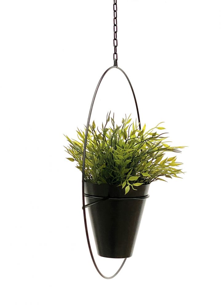 DanDiBo Blumenampel Innen Metall Wand Schwarz Matt Hängepflanzen Ø 40 cm KW446 mit Topf Pflanzenhänger Blumenhänger Topfhänger Blumen Blumentopfhänger Hängetopf