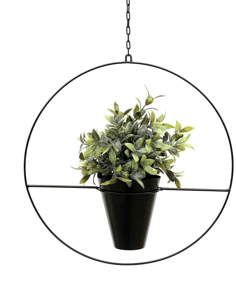 DanDiBo Blumenampel Innen Metall Wand Schwarz Matt Hängepflanzen Ø 40 cm KW446 mit Topf Pflanzenhänger Blumenhänger Topfhänger Blumen Blumentopfhänger Hängetopf
