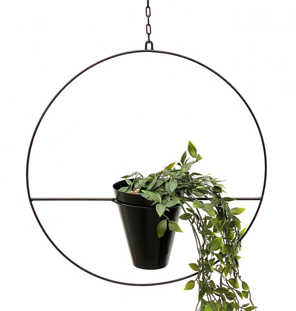 DanDiBo Blumenampel Innen Metall Wand Schwarz Matt Hängepflanzen Ø 40 cm KW446 mit Topf Pflanzenhänger Blumenhänger Topfhänger Blumen Blumentopfhänger Hängetopf