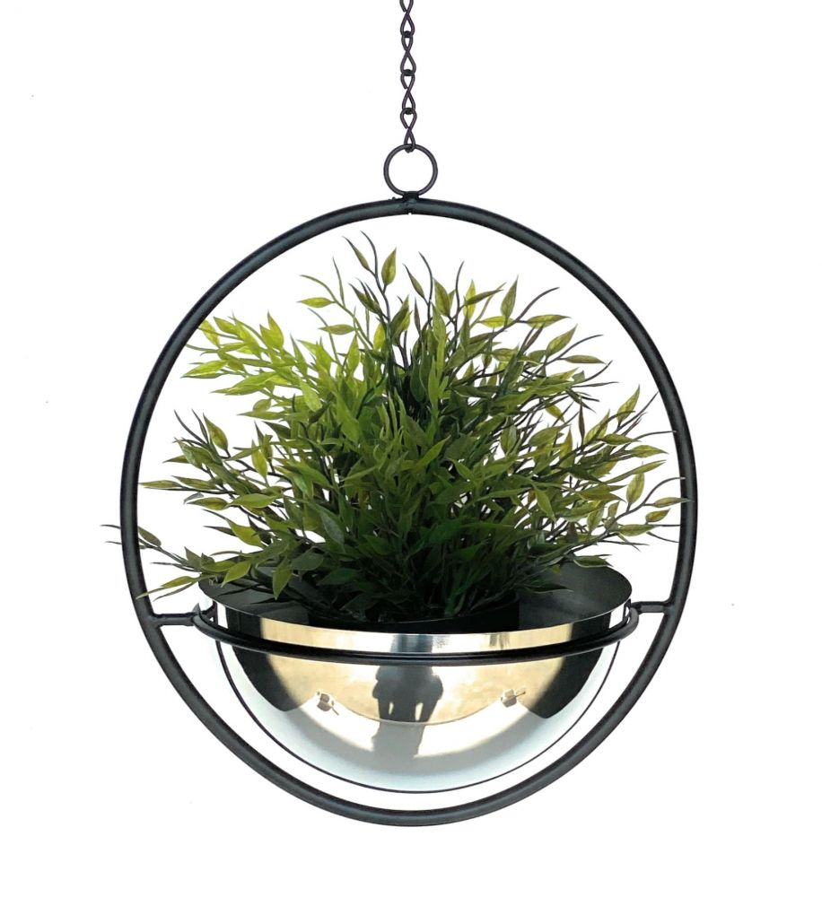 DanDiBo Blumenampel Innen Metall Wand Hängepflanzen 53 cm 96087 M mit Topf Silber Pflanzenhänger Blumenhänger Topfhänger Blumen Blumentopfhänger Hängetopf