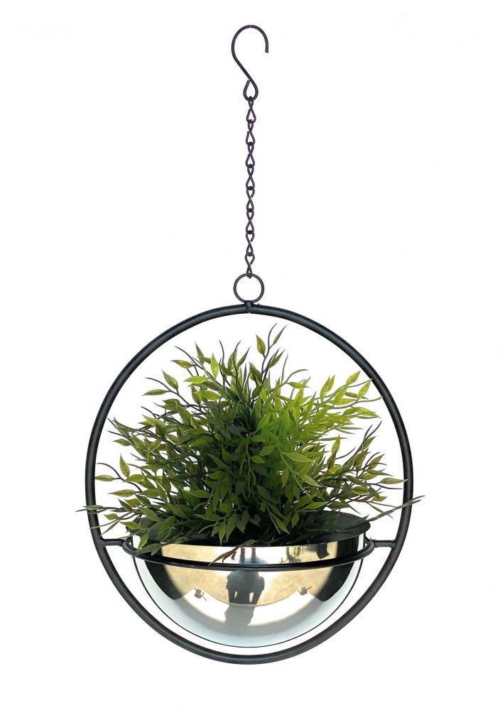 DanDiBo Blumenampel Innen Metall Wand Hängepflanzen 53 cm 96087 M mit Topf Silber Pflanzenhänger Blumenhänger Topfhänger Blumen Blumentopfhänger Hängetopf