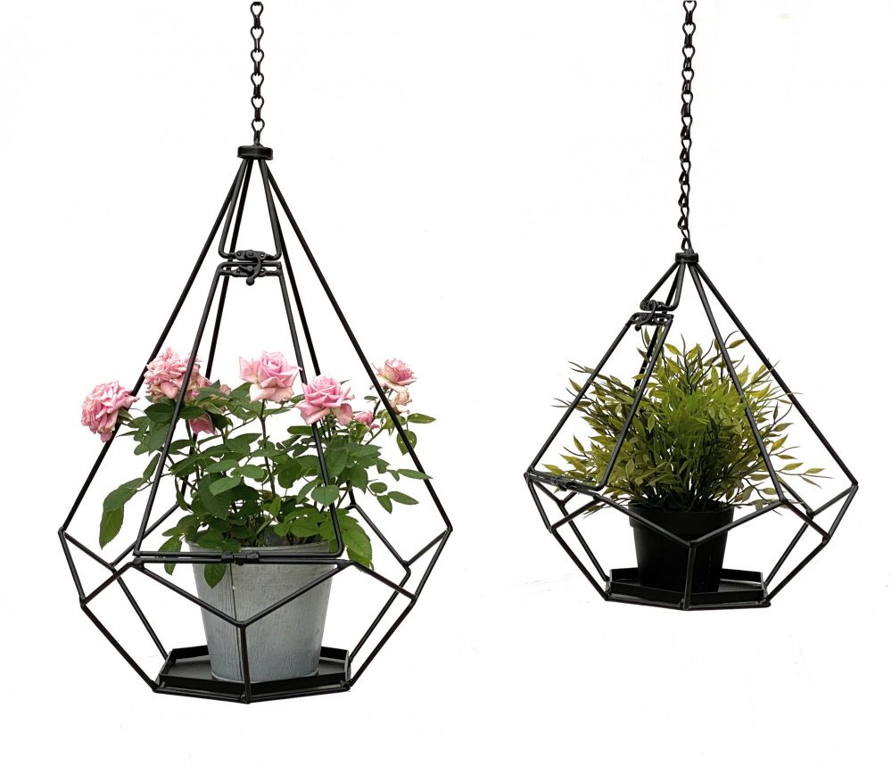 DanDiBo Blumenampel Innen Metall Wand Hängepflanzen 64 cm & 82 cm 96075 2er Set mit Tür 6 Ecken Pflanzenhänger Blumenhänger Topfhänger Blumen Blumentopfhänger Hängetopf