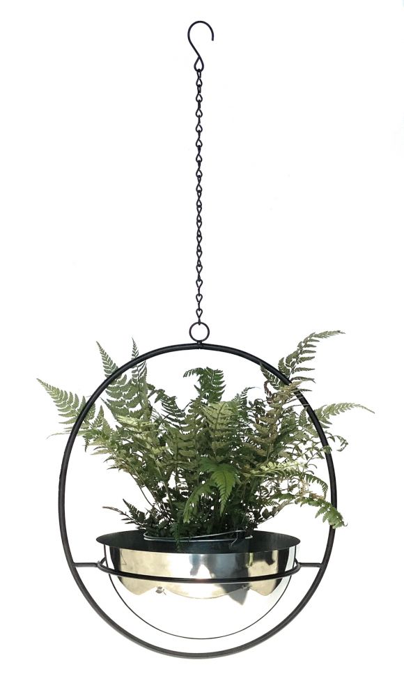 DanDiBo Blumenampel Innen Metall Wand Hängepflanzen 78 cm 96087 L mit Topf Silber Pflanzenhänger Blumenhänger Topfhänger Blumen Blumentopfhänger Hängetopf