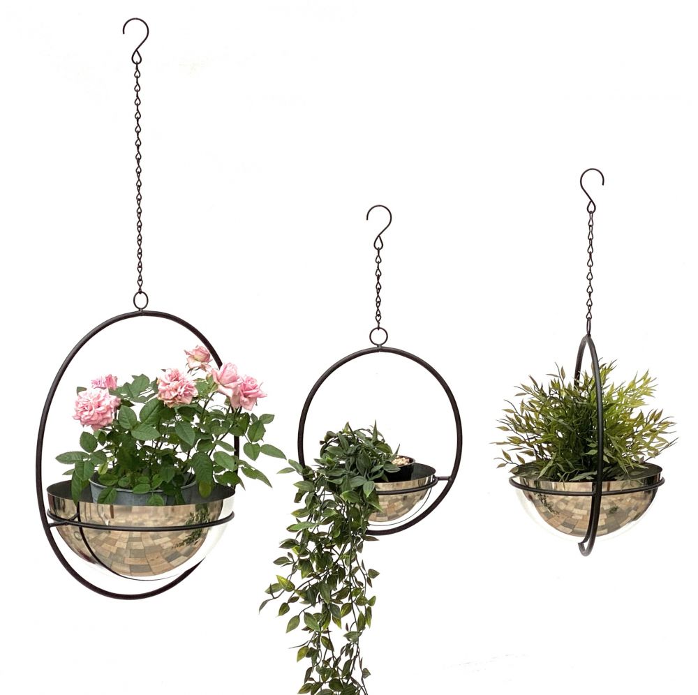 DanDiBo Blumenampel Innen Metall Wand Hängepflanzen 96087 3er Set mit Topf Silber Pflanzenhänger Blumenhänger Topfhänger Blumen Blumentopfhänger Hängetopf