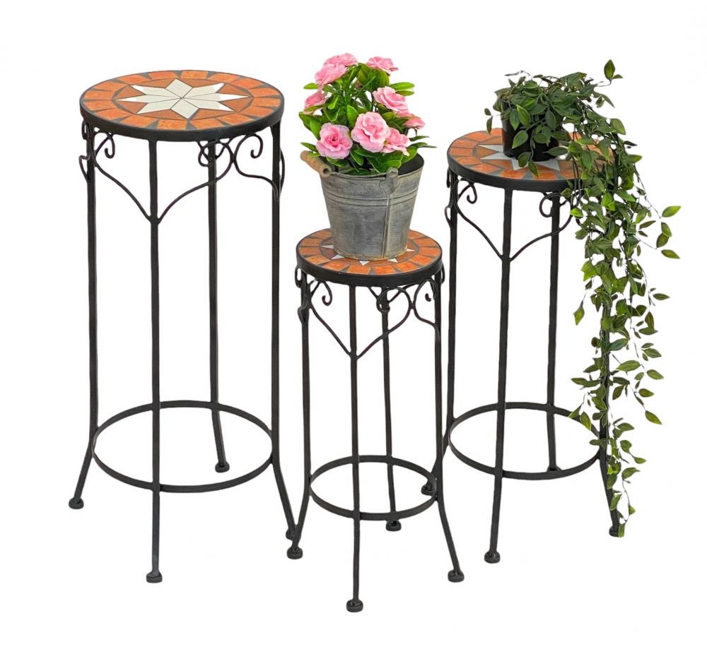 Blumenhocker Merano Mosaik 3er Set 12011 Blumenständer 46 ,54, 62cm Hocker Rund