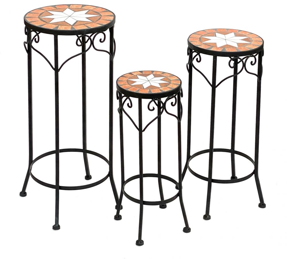 Blumenhocker Merano Mosaik 3er Set 12011 Blumenständer 46 ,54, 62cm Hocker Rund