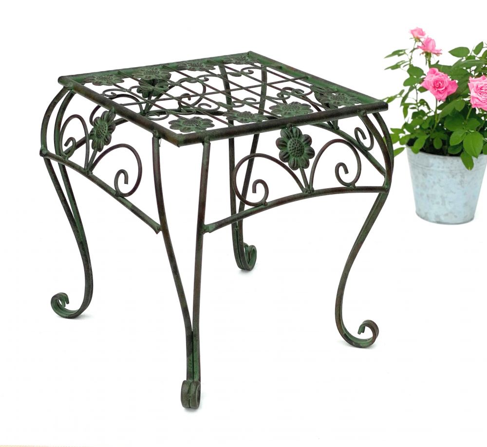 Blumenhocker Metall Grün Eckig 34 cm Blumenständer 96007 L Blumensäule Modern Pflanzenständer Pflanzenhocker Vintage