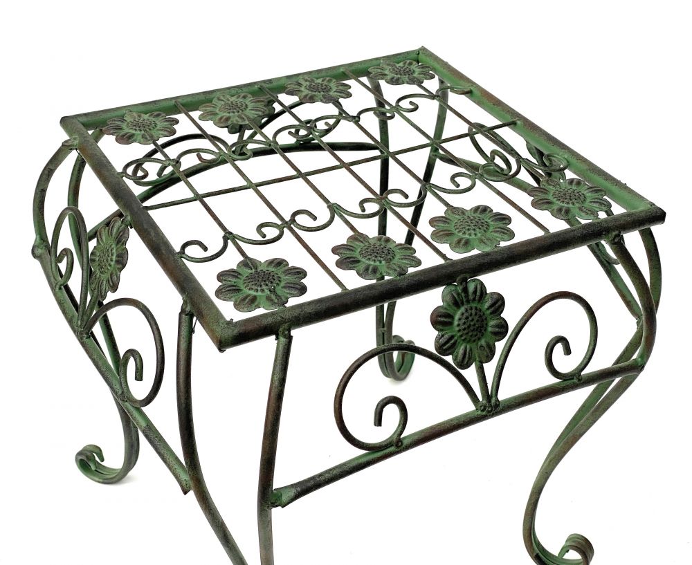 Blumenhocker Metall Grün Eckig 34 cm Blumenständer 96007 L Blumensäule Modern Pflanzenständer Pflanzenhocker Vintage