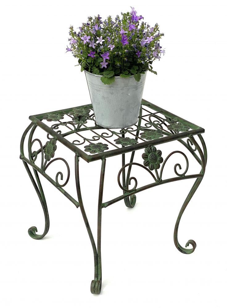 Blumenhocker Metall Grün Eckig 34 cm Blumenständer 96007 L Blumensäule Modern Pflanzenständer Pflanzenhocker Vintage