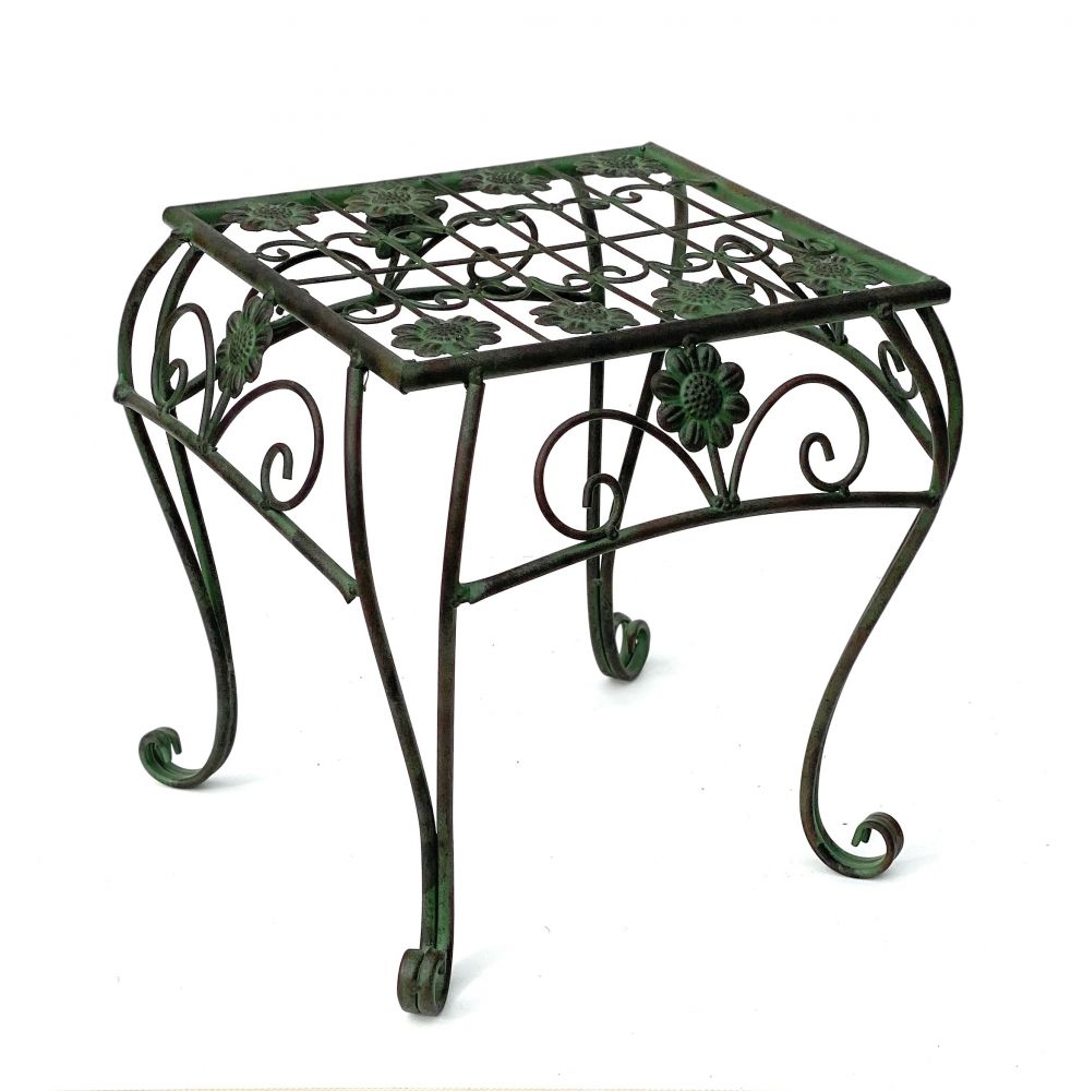 Blumenhocker Metall Grün Eckig 34 cm Blumenständer 96007 L Blumensäule Modern Pflanzenständer Pflanzenhocker Vintage