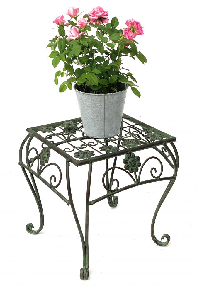 Blumenhocker Metall Grün Eckig 34 cm Blumenständer 96007 L Blumensäule Modern Pflanzenständer Pflanzenhocker Vintage