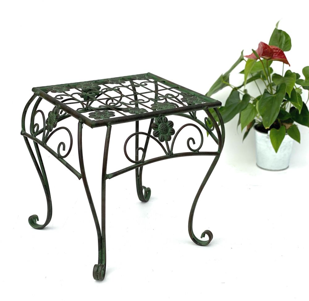 Blumenhocker Metall Grün Eckig 34 cm Blumenständer 96007 L Blumensäule Modern Pflanzenständer Pflanzenhocker Vintage